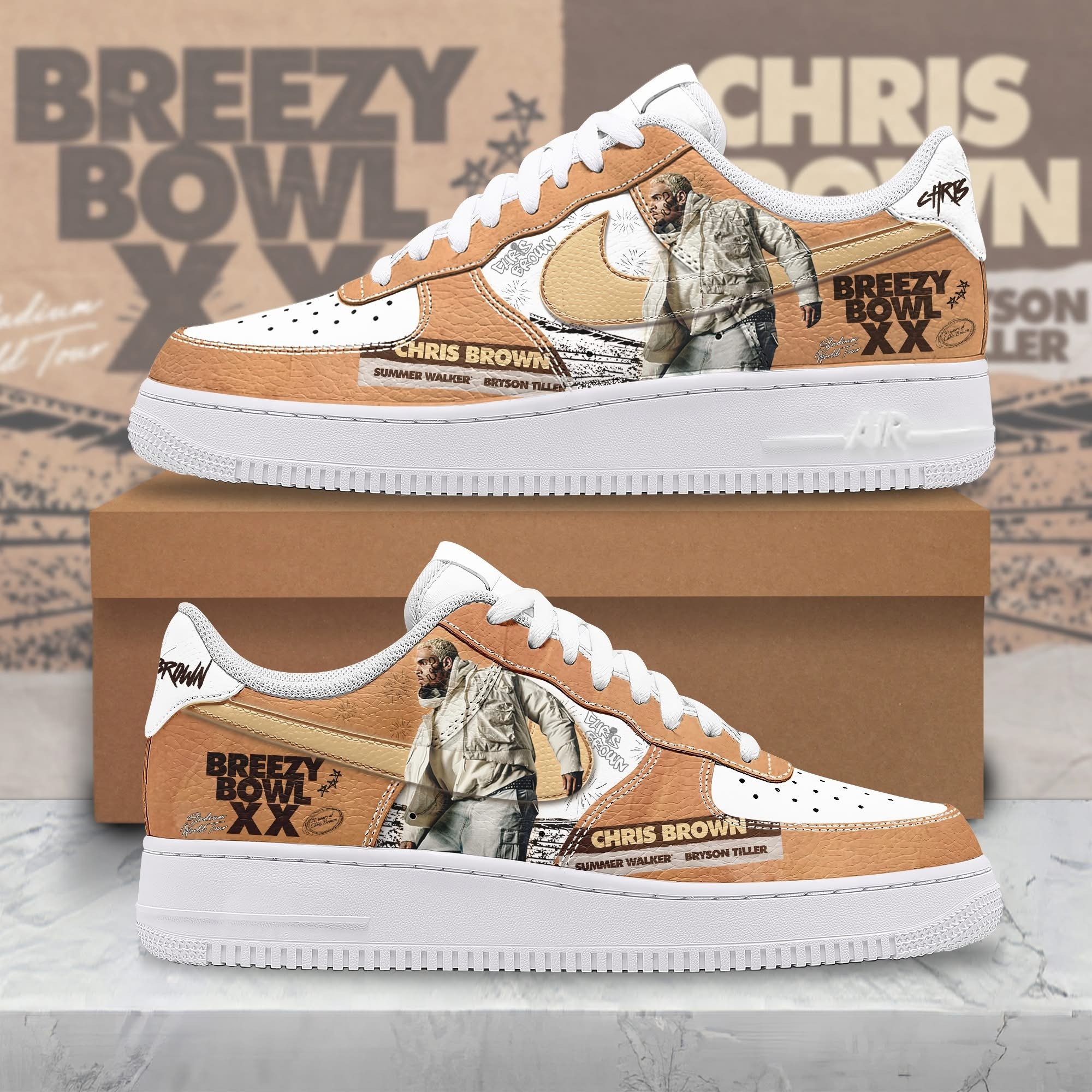 Chris Brown Breezy Bowl XX 2025 Tour Merch Air Force 1 Shoes AF1 Sneakers Best Fan Gifts