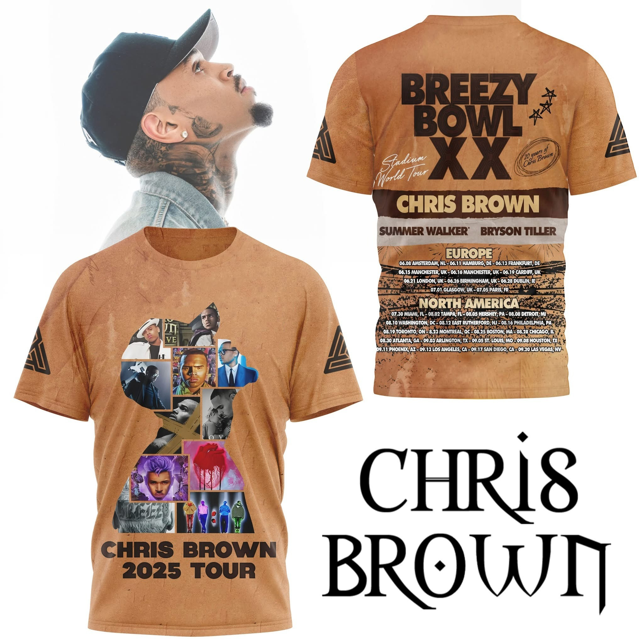 Chris Brown Breezy Bowl XX 2025 Tour Merch T-Shirt Apparel Gifts For Fans For Him