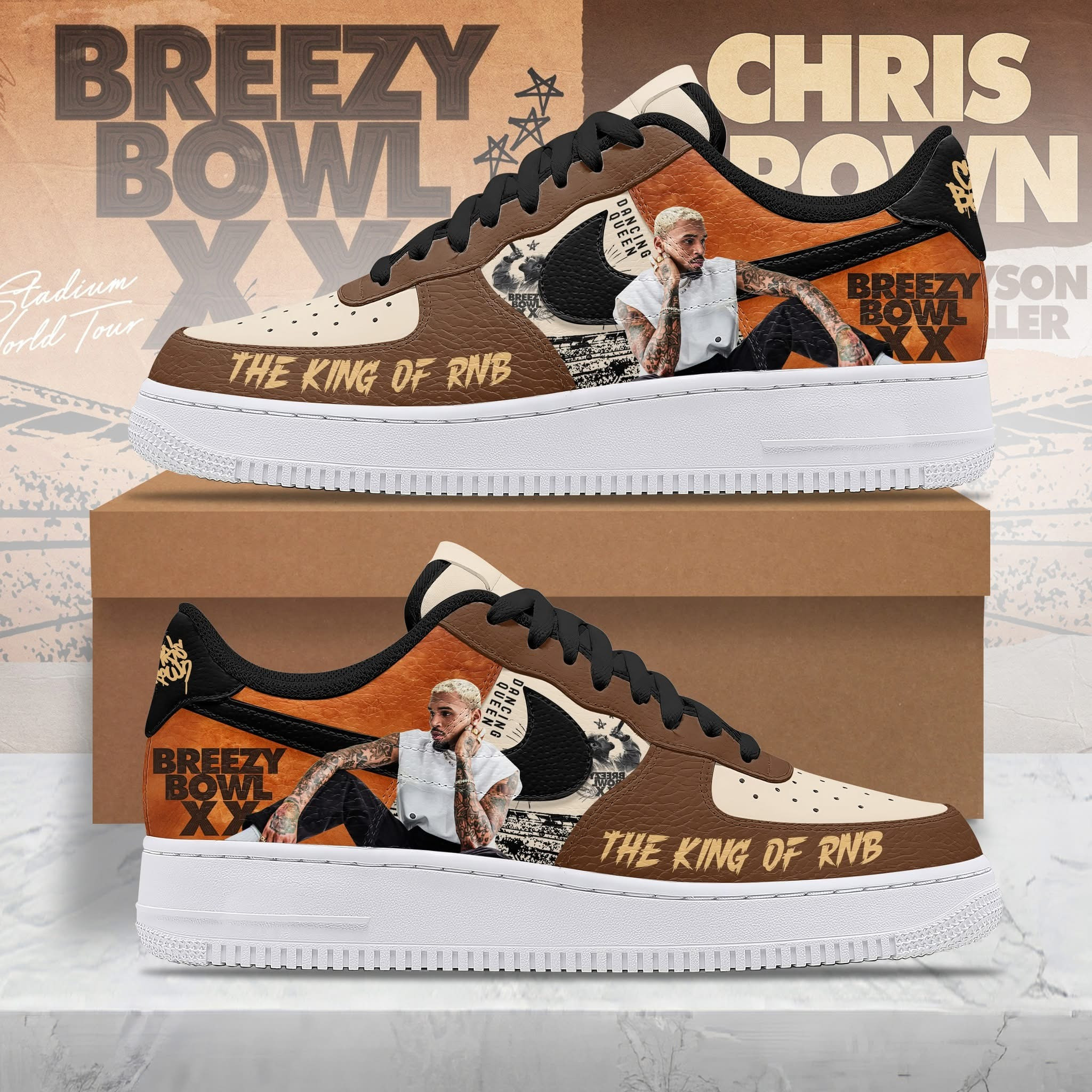Chris Brown Breezy Bowl XX Air Force 1 Shoes Sneakers The King Of RNB Concert Tour Merch