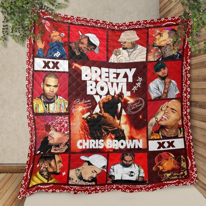 Chris Brown Breezy Bowl XX Tour Merch Quilted Blanket Merchandise Gift Items For Fans