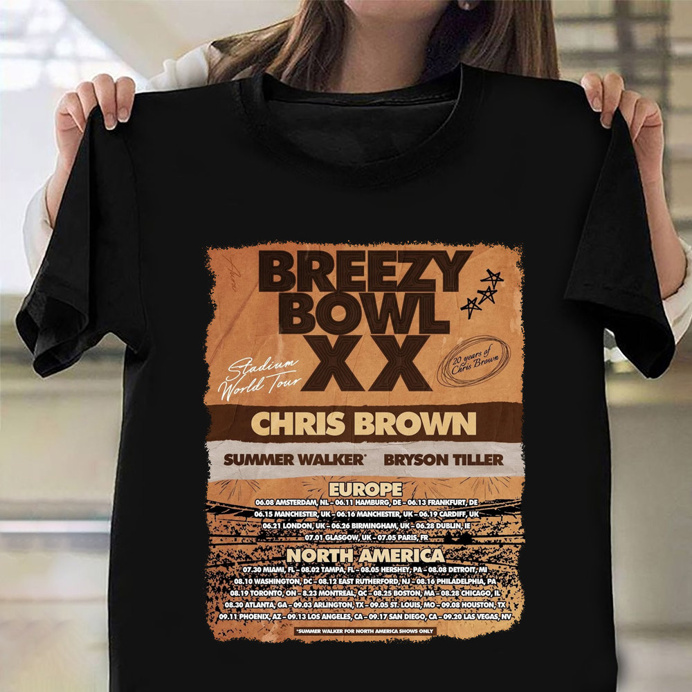 Chris Brown Breezy Bowl XX World Tour 2025 Shirt Chris Brown Breezy Bowl 2025 Tour Merch