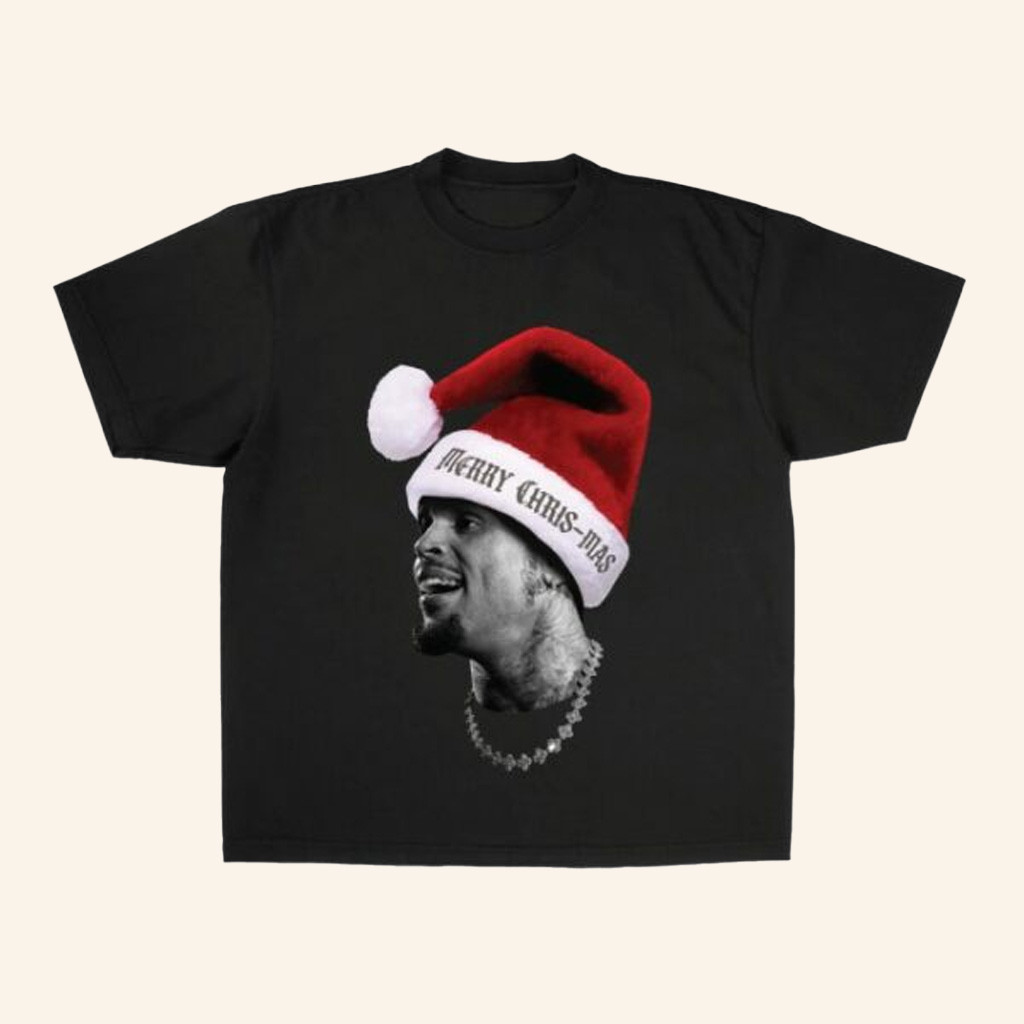 Chris Brown Merch Merry Chris-Mas Big Head T-Shirt Christmas Gifts For Music Fans