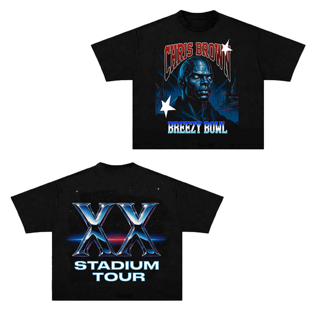 Chris Brown Merch Tour 2025 Breezy Bowl Blue Head XX T-Shirt Gifts For Her Chris Brown Merch Tour 2025 Breezy Bowl Blue Head XX T-Shirt Gifts For Her