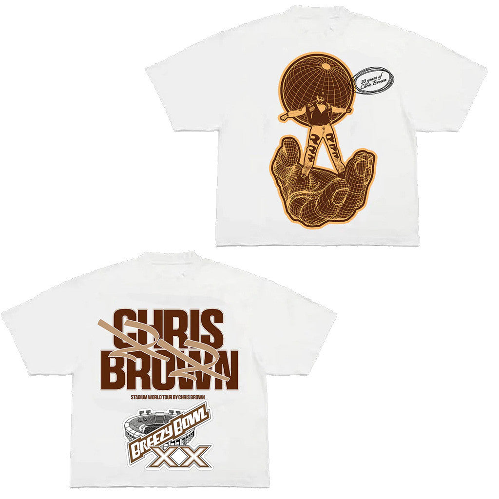 Chris Brown Merch Tour 2025 Breezy Bowl XX Hand Globe T-Shirt Gifts For Fans Chris Brown Merch Tour 2025 Breezy Bowl XX Hand Globe T-Shirt Gifts For Fans
