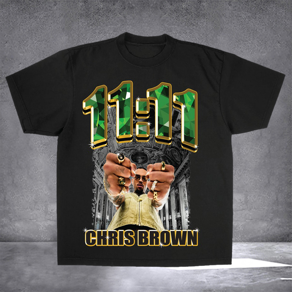 Chris Brown Shirt EMERALDS GOLD 11:11 Brown Breezy Bowl XX World Tour 2025 Merch Clothing