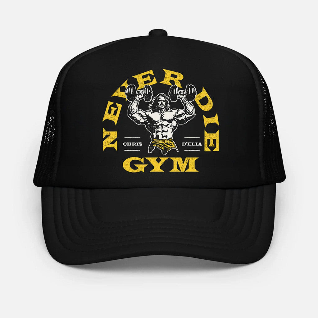 Chrisdelia Merch Never Die Gym Black Trucker Hat Birthday Present For Husband Chrisdelia Merch Never Die Gym Black Trucker Hat Birthday Present For Husband