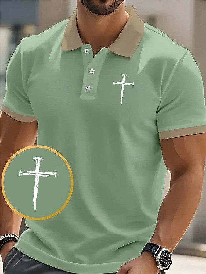 Christ Cross Polo Shirt Men's Christian Clothing Father's Day Gifts For Husband Christ Cross Polo Shirt Men's Christian Clothing Father's Day Gifts For Husband