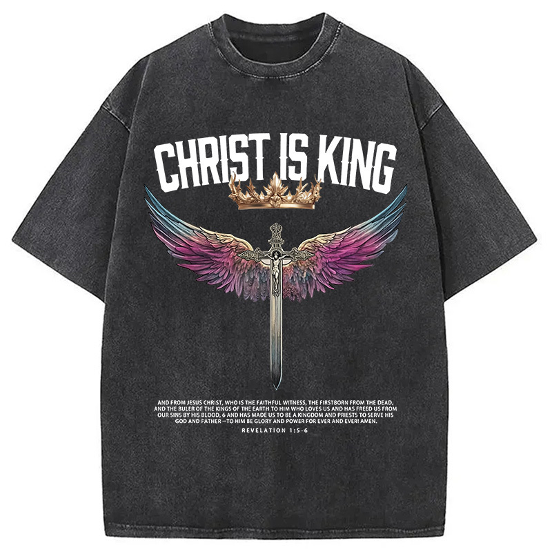 Christ Is King Christian Washed T-Shirt Minimal Retro Graphic Clothing Gifts For Friends