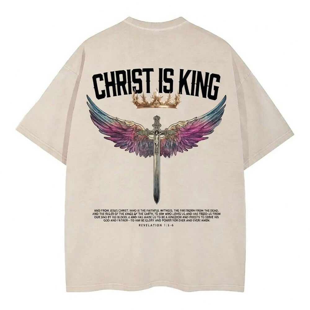 Christ Is King Wings Crown Graphic T-Shirt Beige Revelation 1 Christian Faith Best Gift