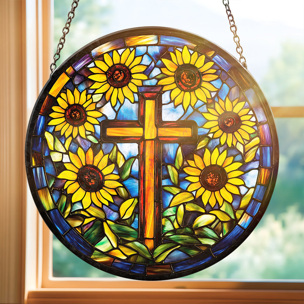 Christ Sunflower Stained Glass - Personalized Gifts For Christian - Holiday Season Gift Idea