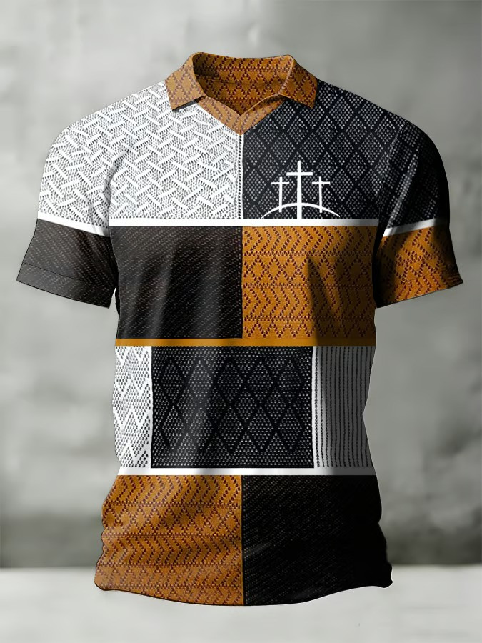 Christan Cross Polo Shirt Christian Faith Geometric Pattern Streetwear Best Gift For Faith Believers