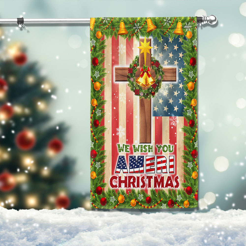 Christian Cross American Flag We Wish You Ameri Christmas Flag