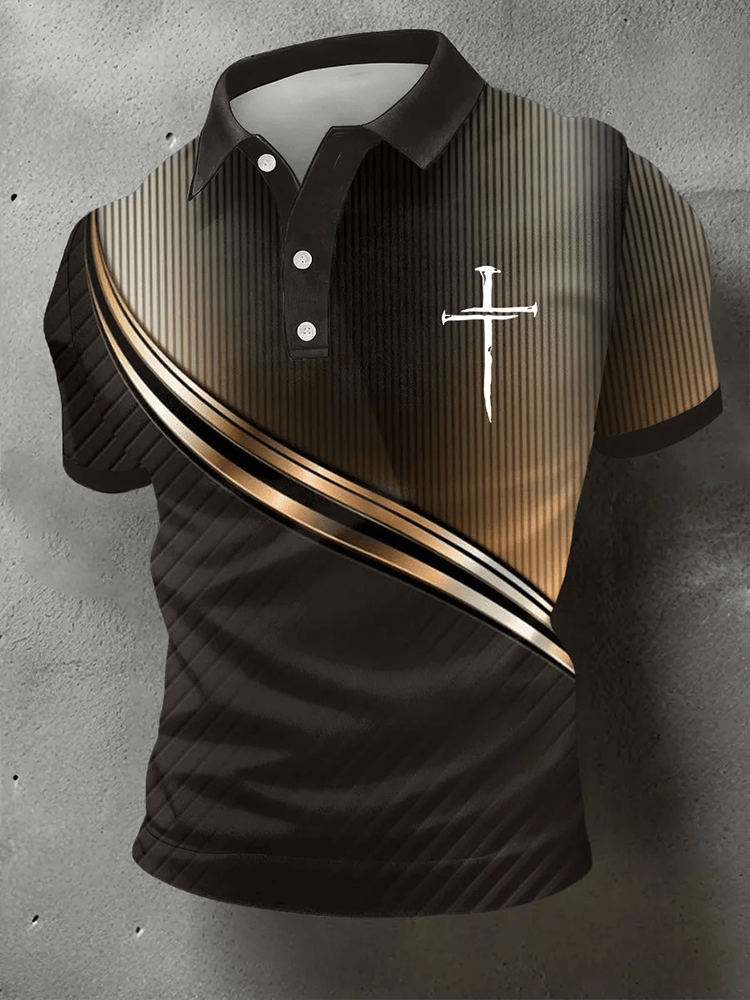 Christian Cross Art Casual Polo Shirt Faith Over Fear Clothes Gift For Men