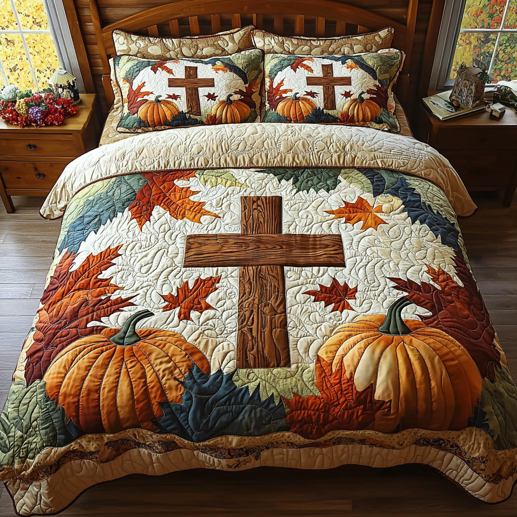 Christian Cross Autumn Quilted Bedding Set Bedspread Set Christian Gifts For Dad