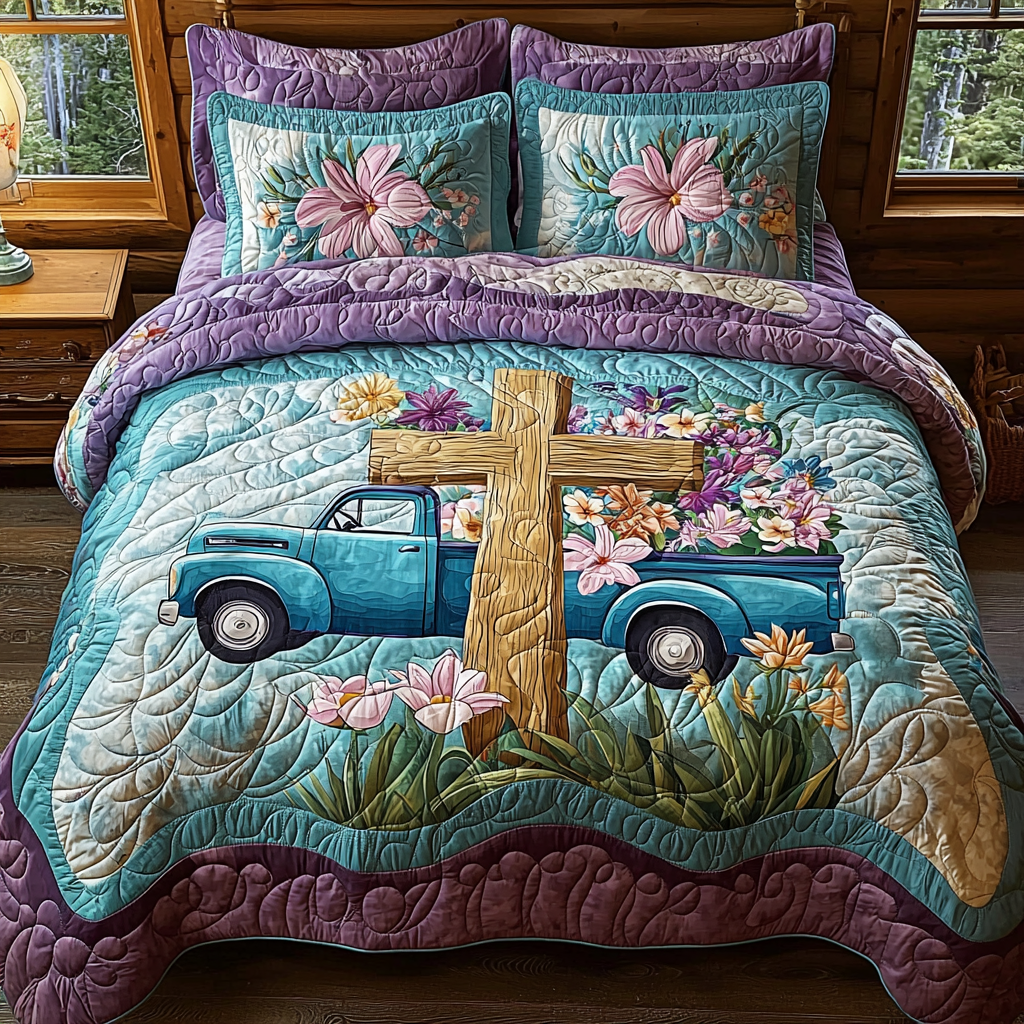 Christian Cross Bloom Quilted Bedding Set Bed Room Decoration Christian Personalised Gifts