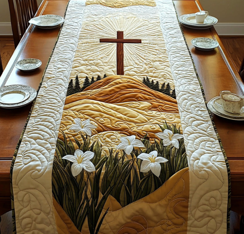 Christian Cross Bloom Quilted Table Runner Dining Table Decor Ideas Religious Gifts For Her