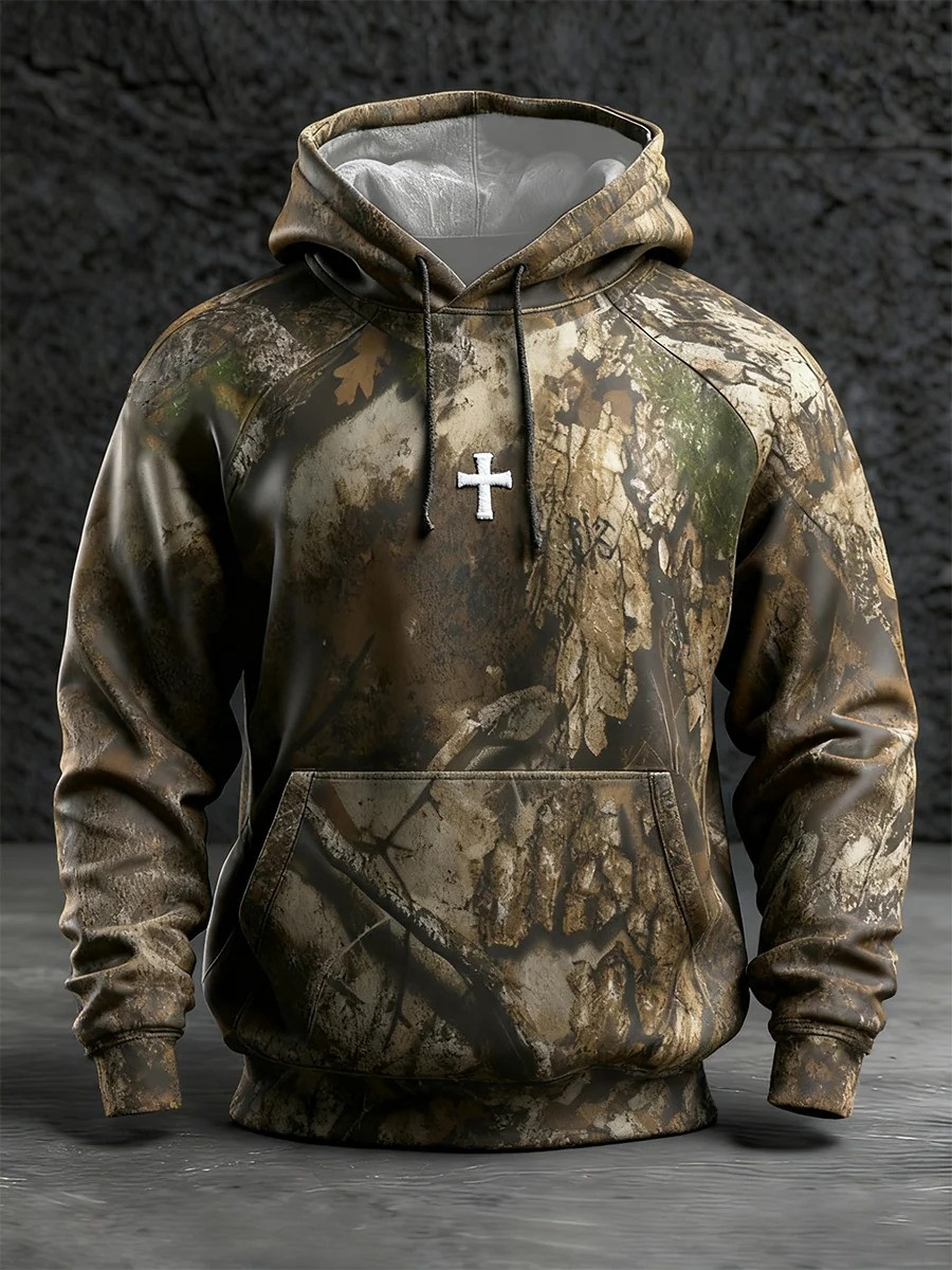 Christian Cross Camo Hoodie Men Faith Outdoor Apparel Jesus Shirts Believer Gift Ideas