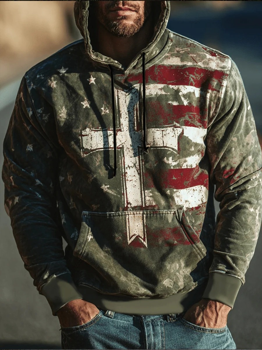 Christian Cross Camo Patriot Hoodie Men American Faith Apparel Graphic Hoodies Gift Ideas