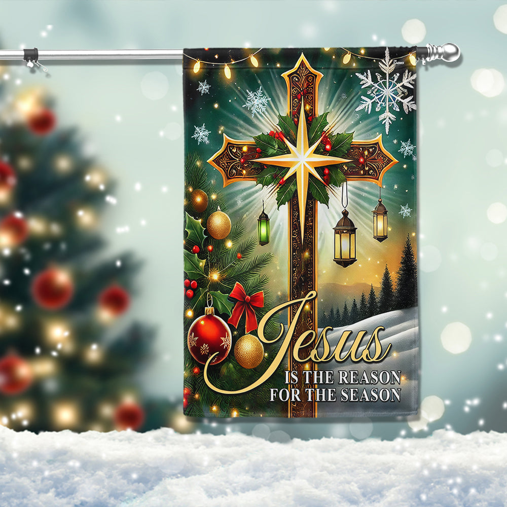 Christian Cross Christmas Flag Jesus Is The Reason For The Season Flag