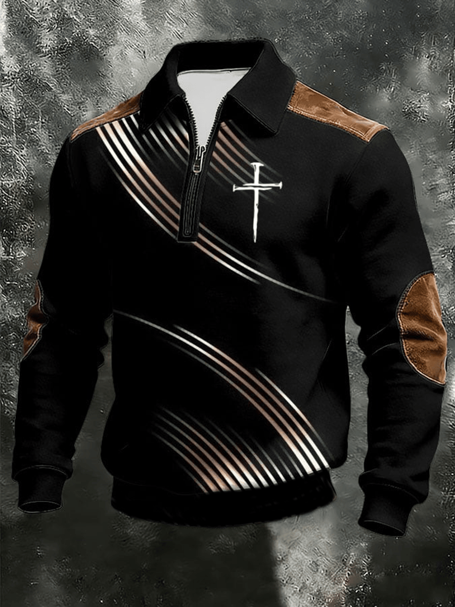 Christian Cross Faith Quarter Zip Sweatshirt Men's Casual Fleece Pullover