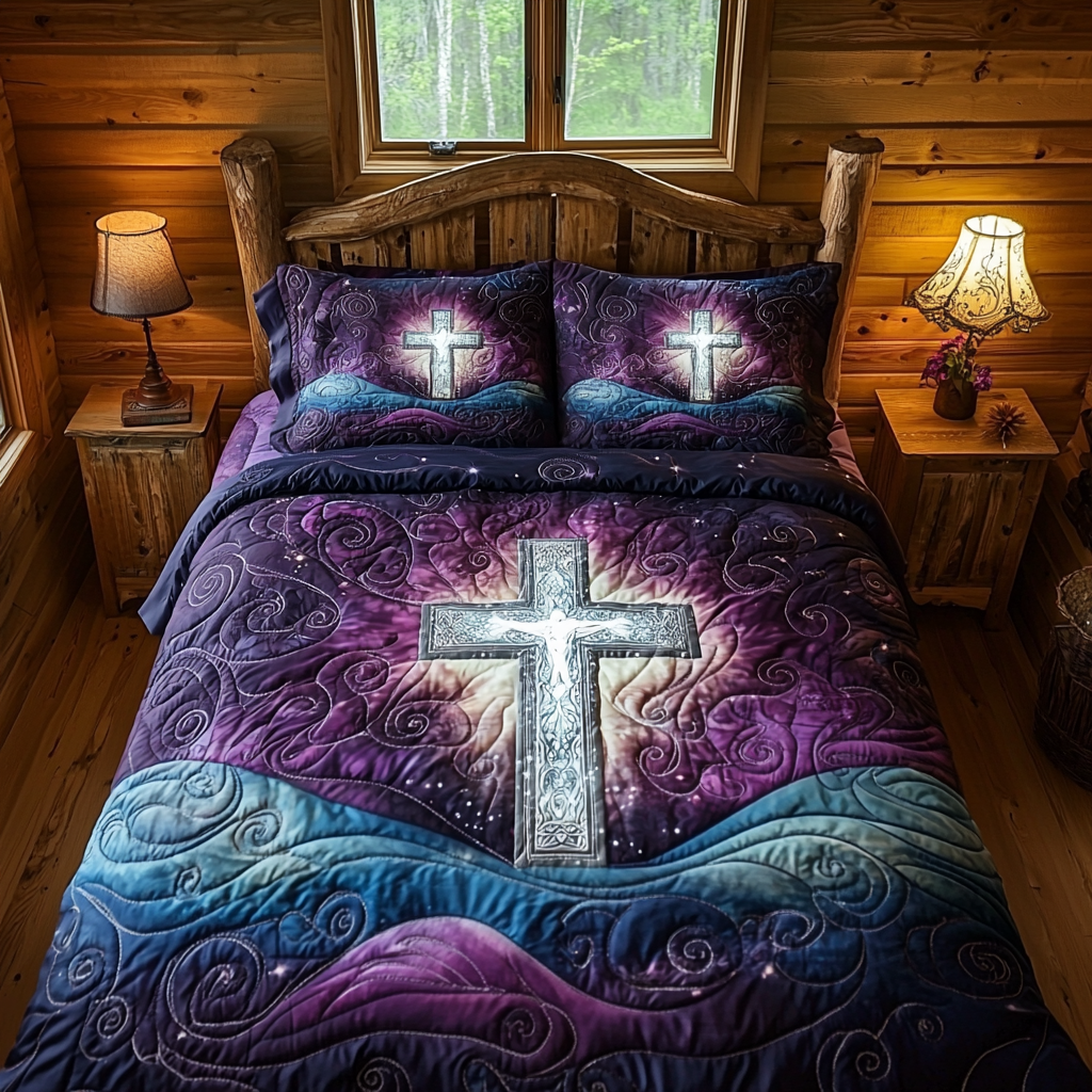 Christian Cross Grace Quilted Bedding Set Duvet Cover Bed Sheet Set Christian Gifts For Girlfriend
