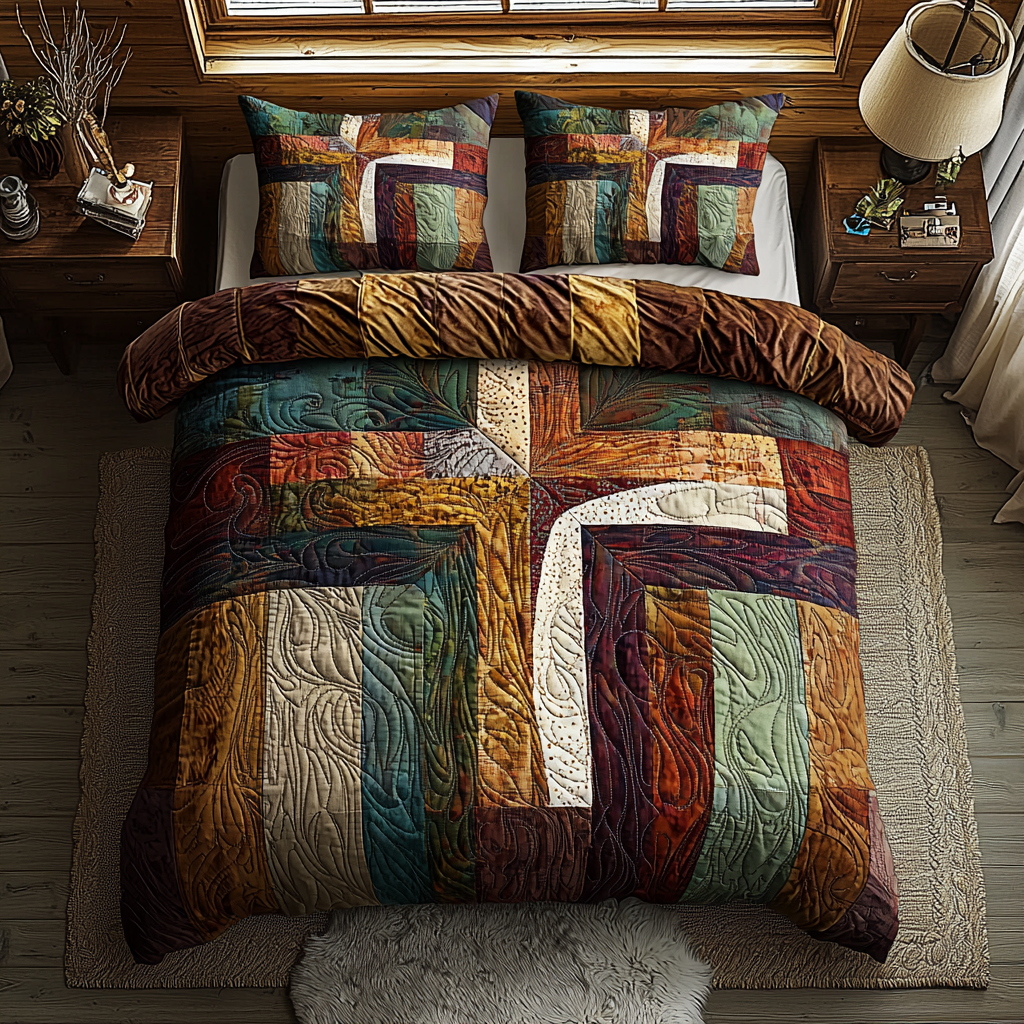 Christian Cross Guide Quilted Bedding Set Bed Decor Gifts For Religious Woman