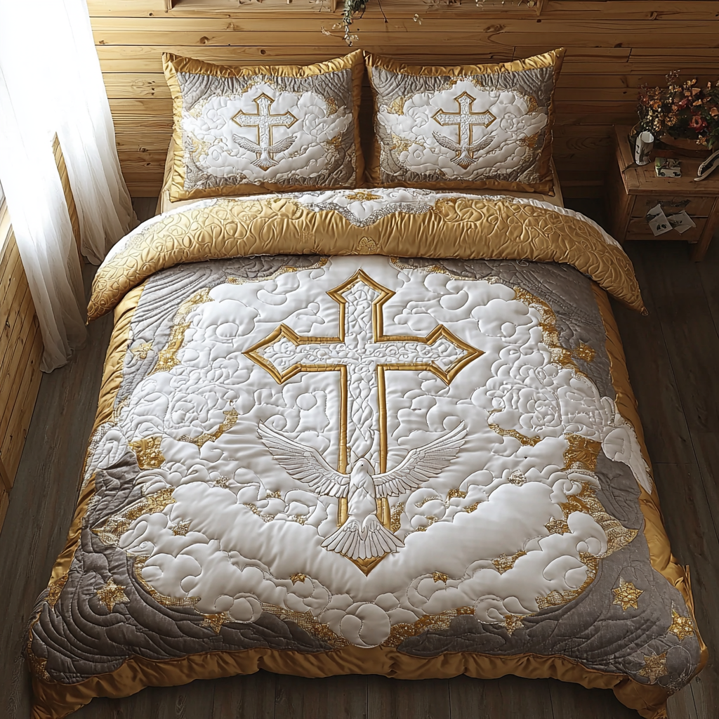 Christian Cross Hope Quilted Bedding Set Best Bed Sheet Set Presents For Christian Friends