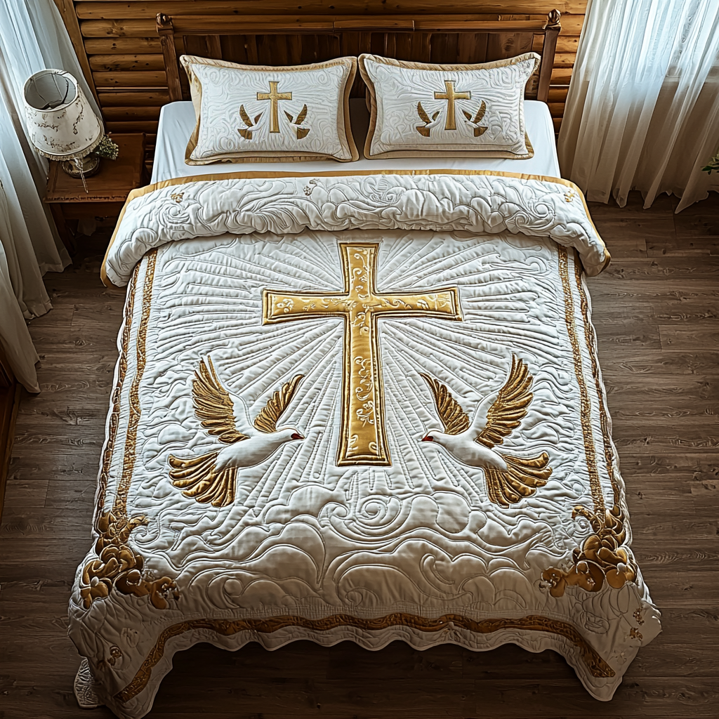Christian Cross Light Quilted Bedding Set Cute Room Decor Sister In Christ Gifts