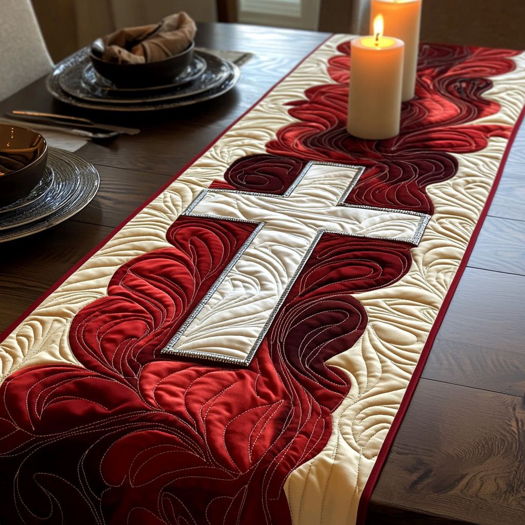 Christian Cross Strength Quilted Table Runner Dining Room Table Runner Decor Presents For Christians