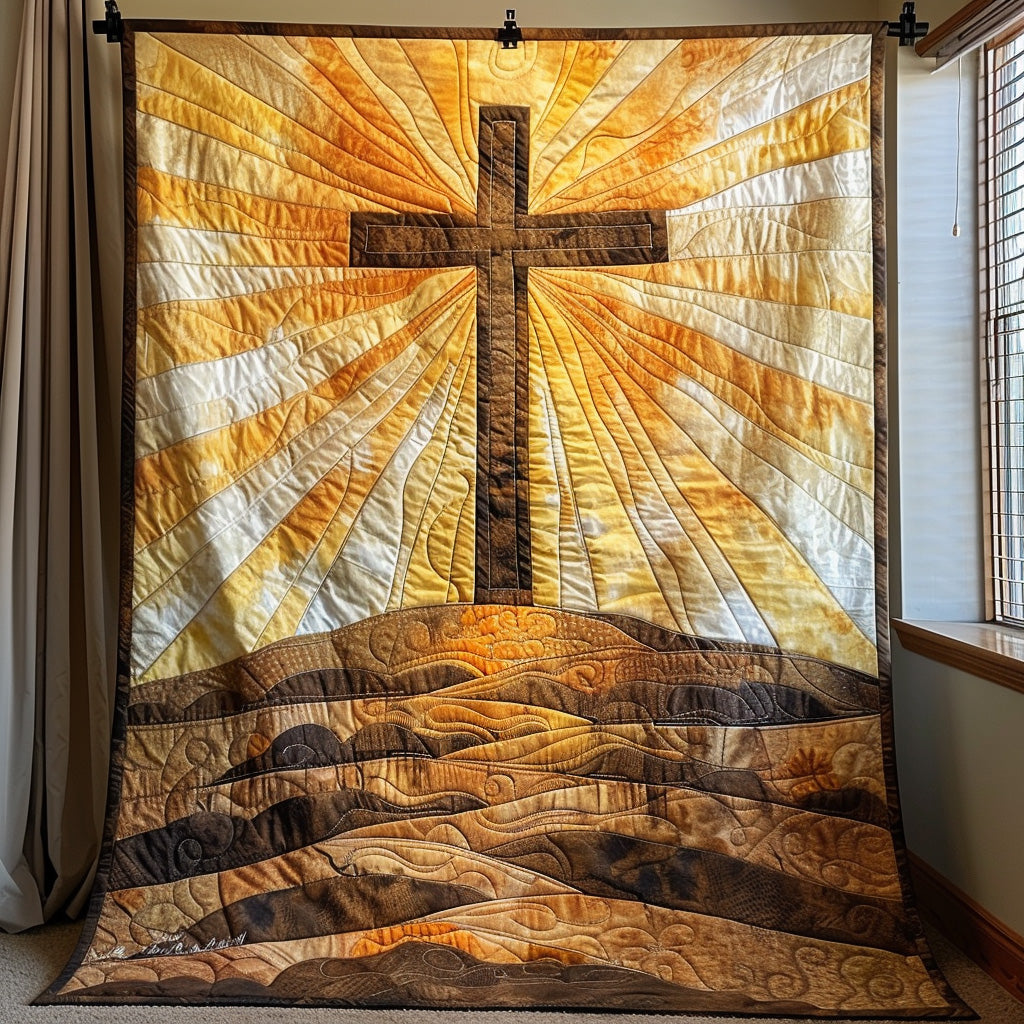 Christian Cross Sunrise Quilted Blanket Bedroom Decor Christmas Good Gifts For Horse Owners
