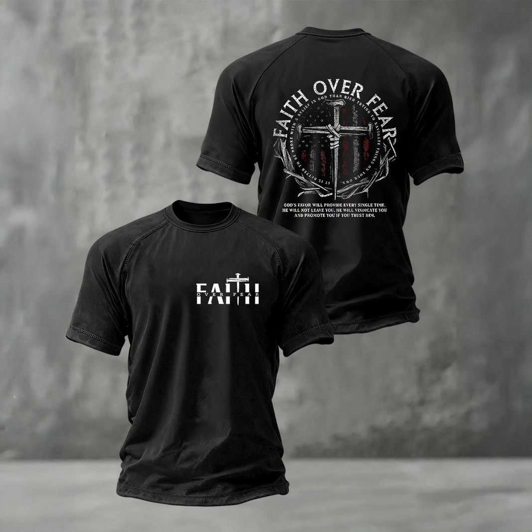 Christian Faith Over Fear Cross T-Shirt Faith Based Clothes Best Gift For Husband