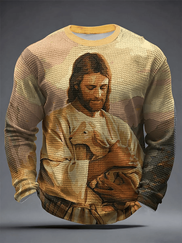 Christian Jesus Shepherd Waffle Long Sleeve Shirt Jesus Merch Gift For Dad