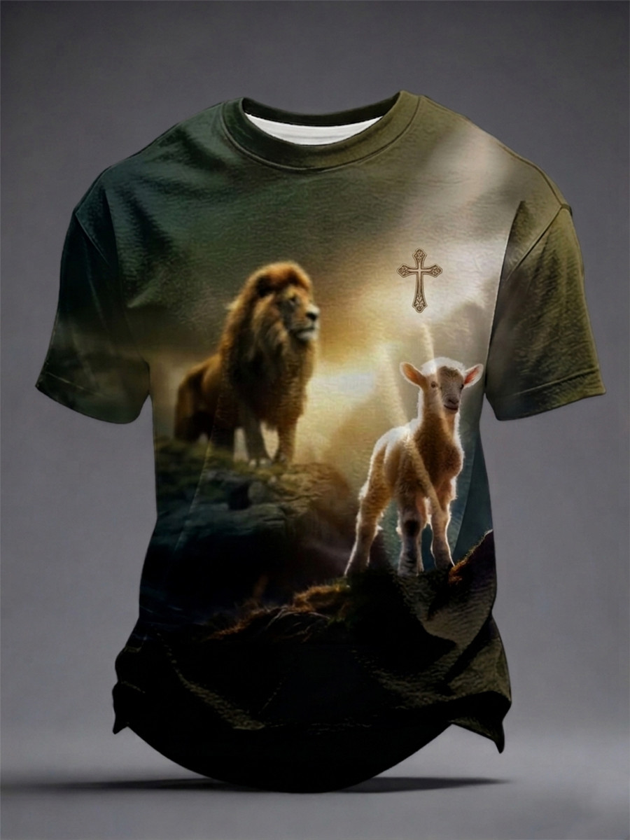 Christian Lion And Lamb T-Shirts Walk By Faith Religious Clothing Husband Gift