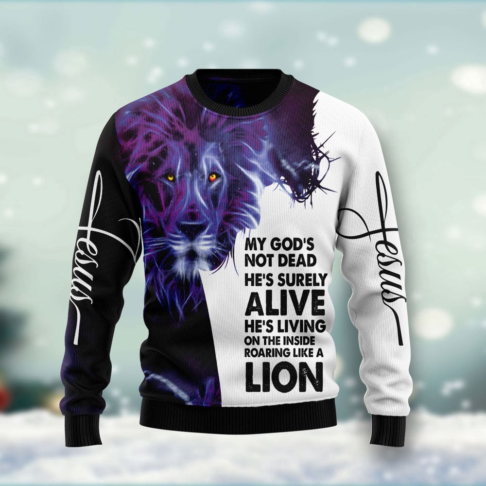 Christian Lion Unisex Womens Mens Couples Matching Friends Funny Family Ugly Christmas Holiday Sweater Gifts