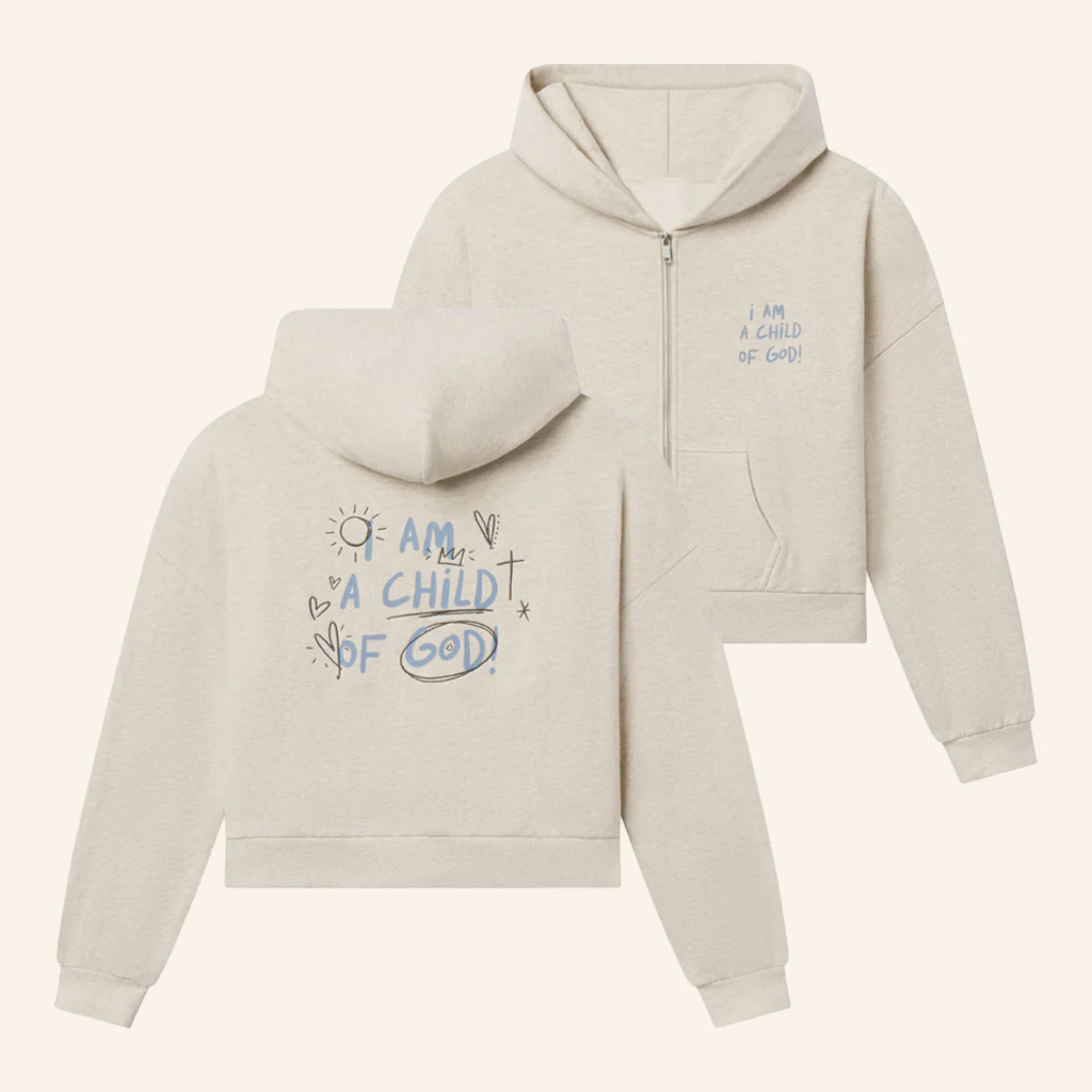 Christian Merch Child of God Eggshell Cropped Zip Hoodie Christmas Gifts For Her