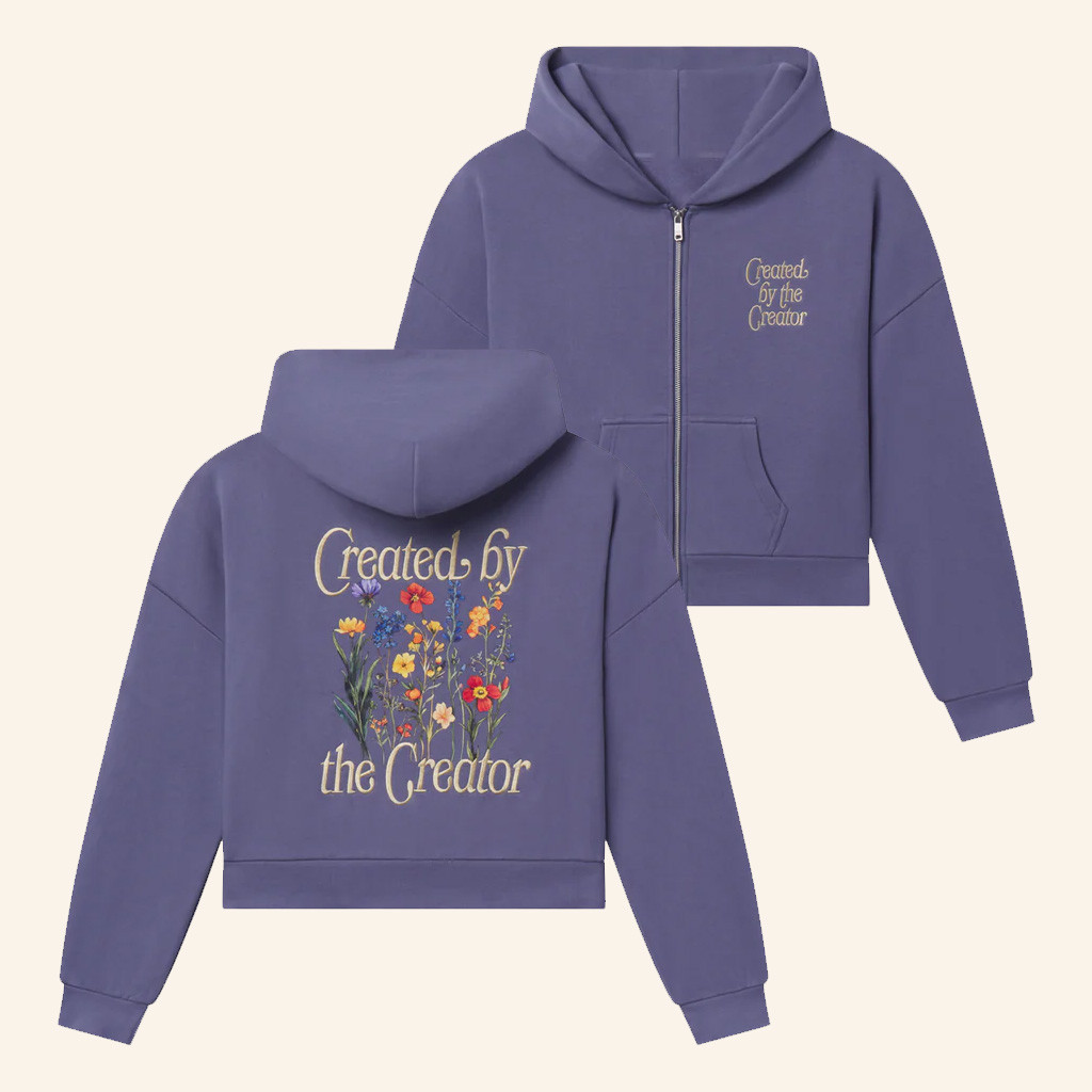 Christian Merch Created By The Creator Plum Cropped Zip Hoodie Birthday Gift For Sister