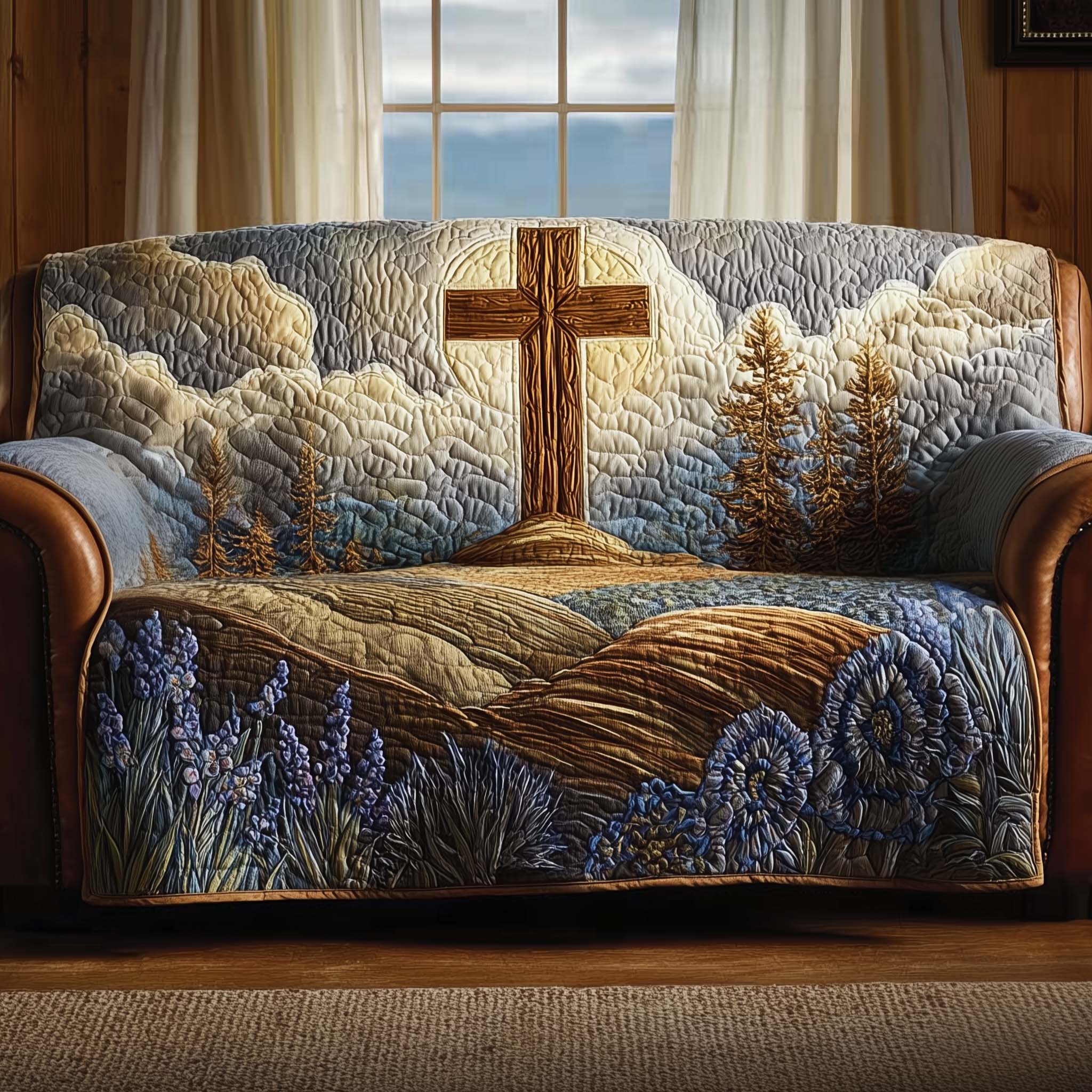 Christian Quilted Sofa Cover Divine Light Christian Symbol Guard The Gift Of Faith