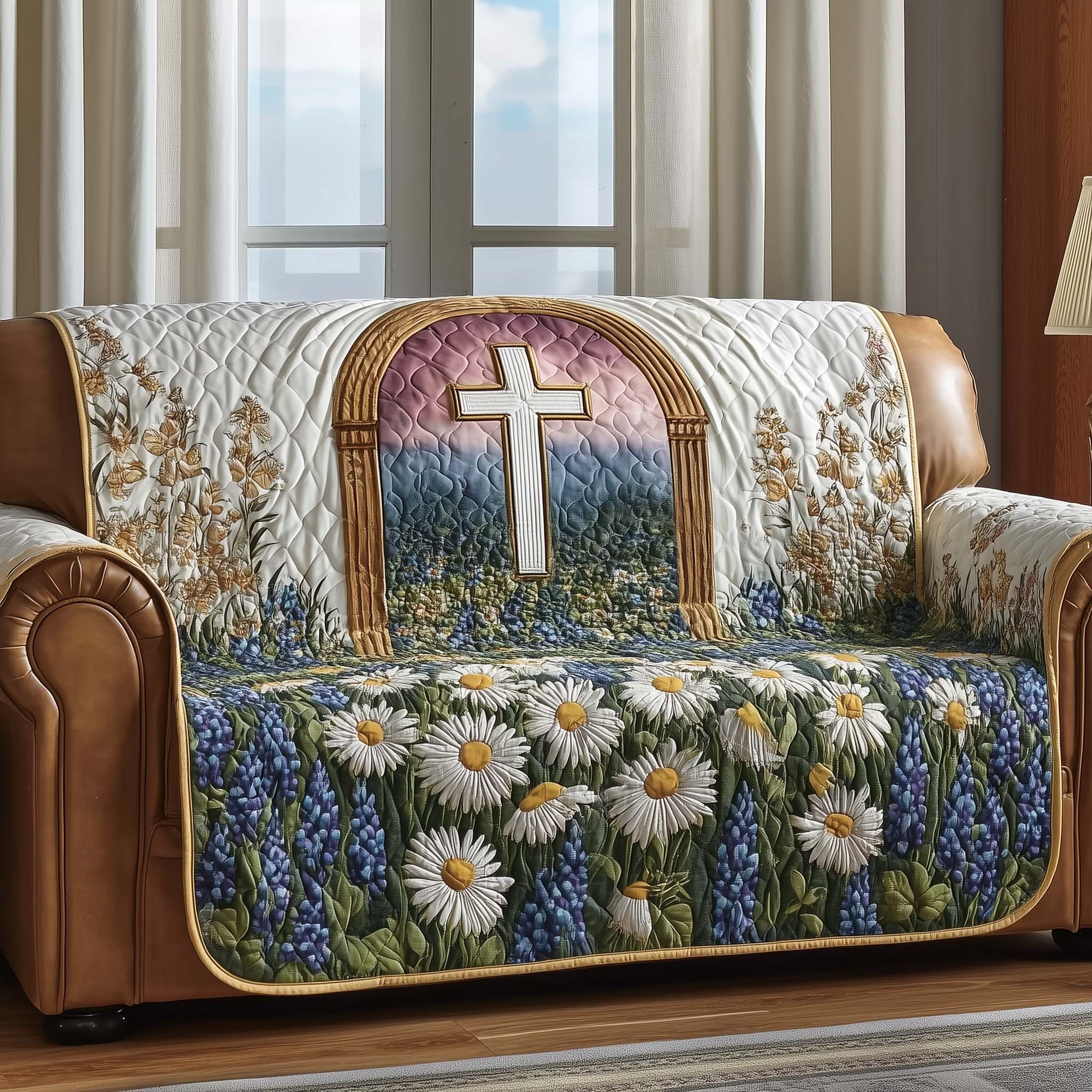 Christian Quilted Sofa Cover Serene Church and Bible Design The Gift Of Faith