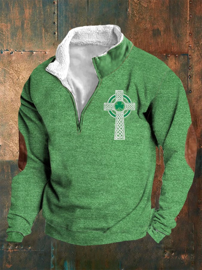 Christian Shamrock St Patricks Day Collar Sweatshirt Faith Cross Graphic St Patrick's Day Gifts