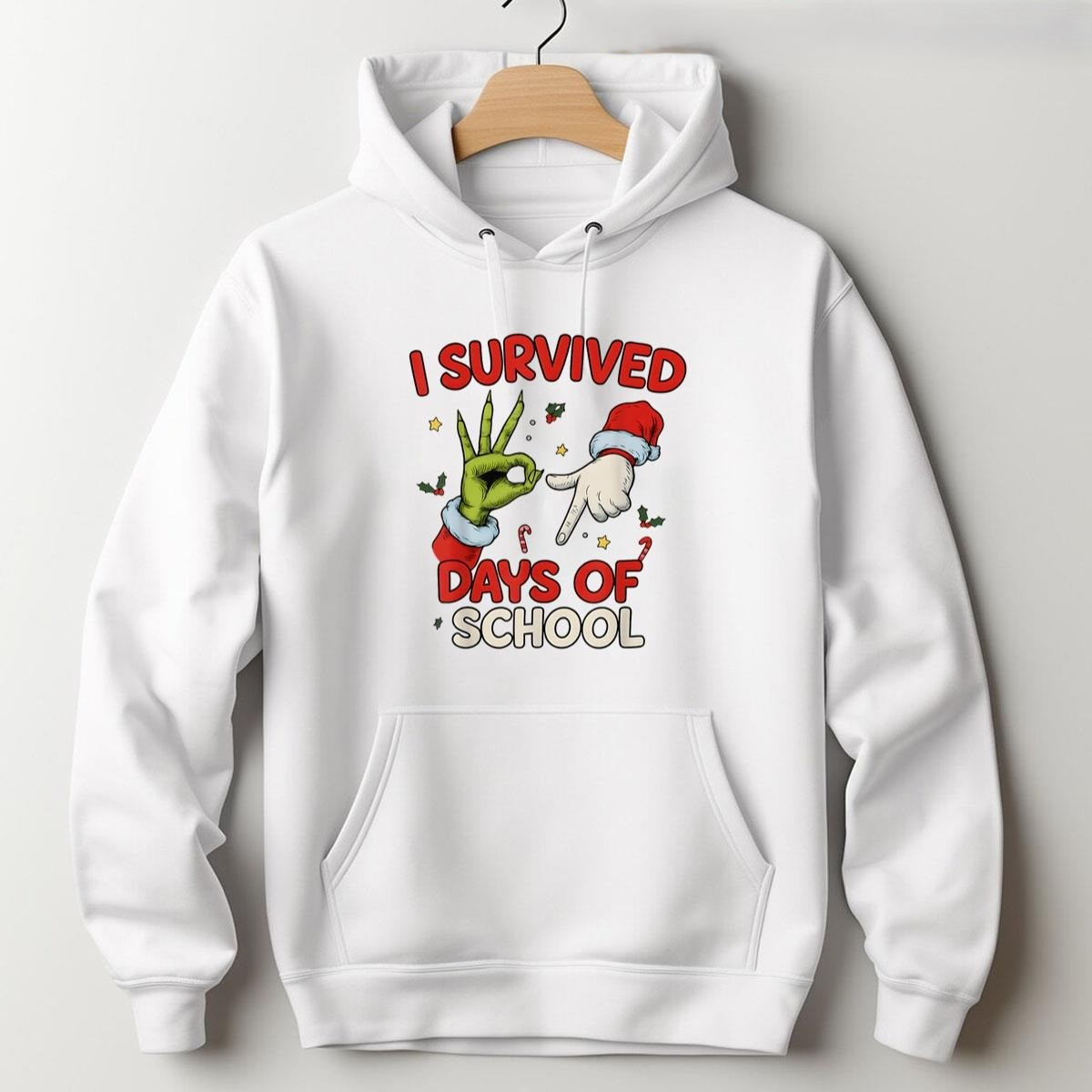 Christmas 67 Days Of School Hoodie Cute Grinch Hand Funny Clothes Xmas Present For Teens
