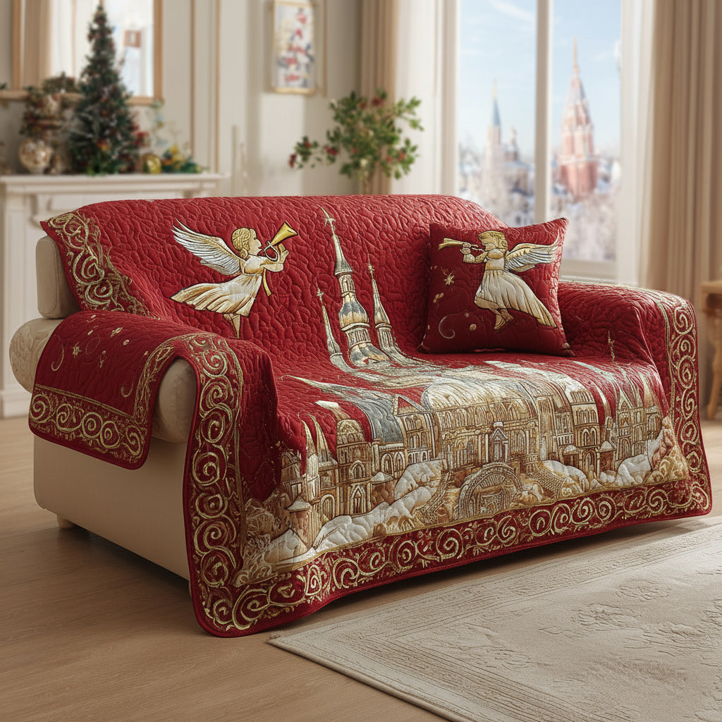 Christmas Angel Duet Quilted Sofa Cover Santa Sofa Cover Gifts For Grandma