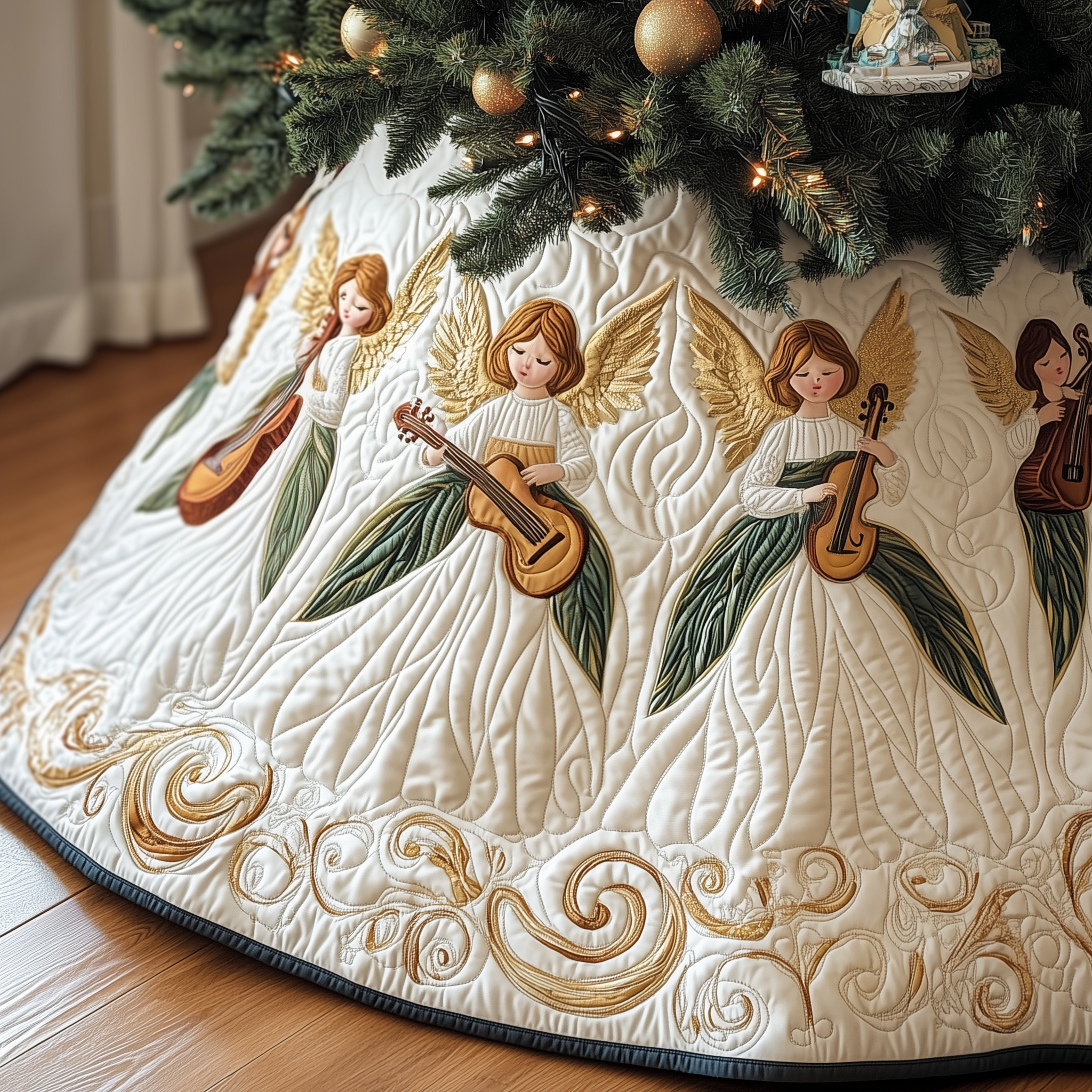 Christmas Angel Quilted Tree Skirt Best Holiday Xmas Surround Tree Base Cover Indoor Decorations Xmas Presents