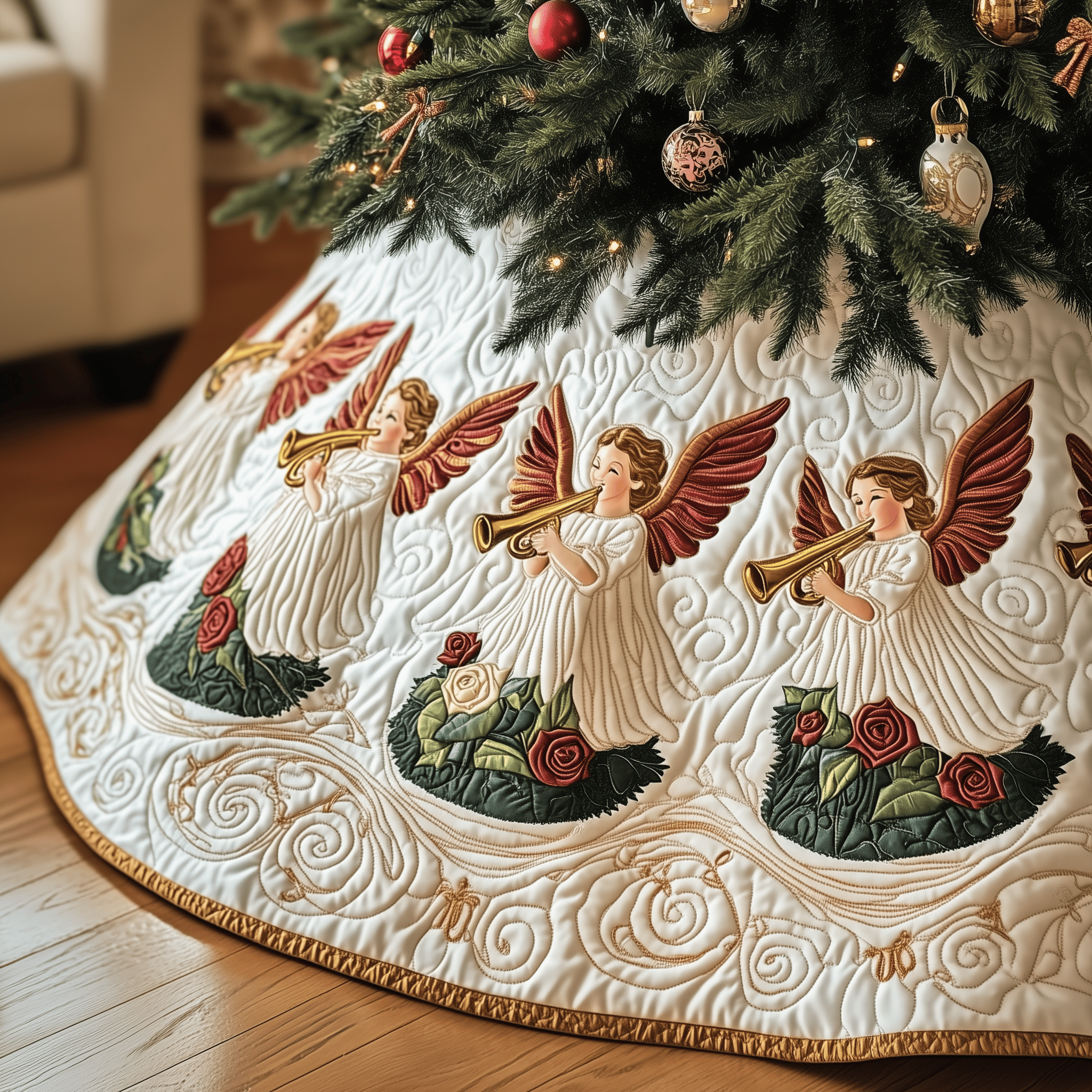 Christmas Angel Quilted Tree Skirt Cute Christmas Tree Skirts Xmas Gifts For Dad From Daughter