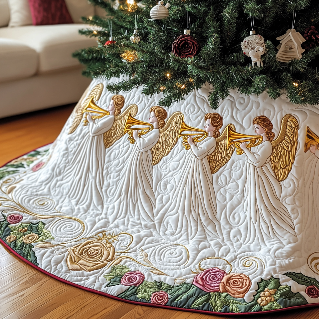 Christmas Angel Quilted Tree Skirt Halloween Merch Gift