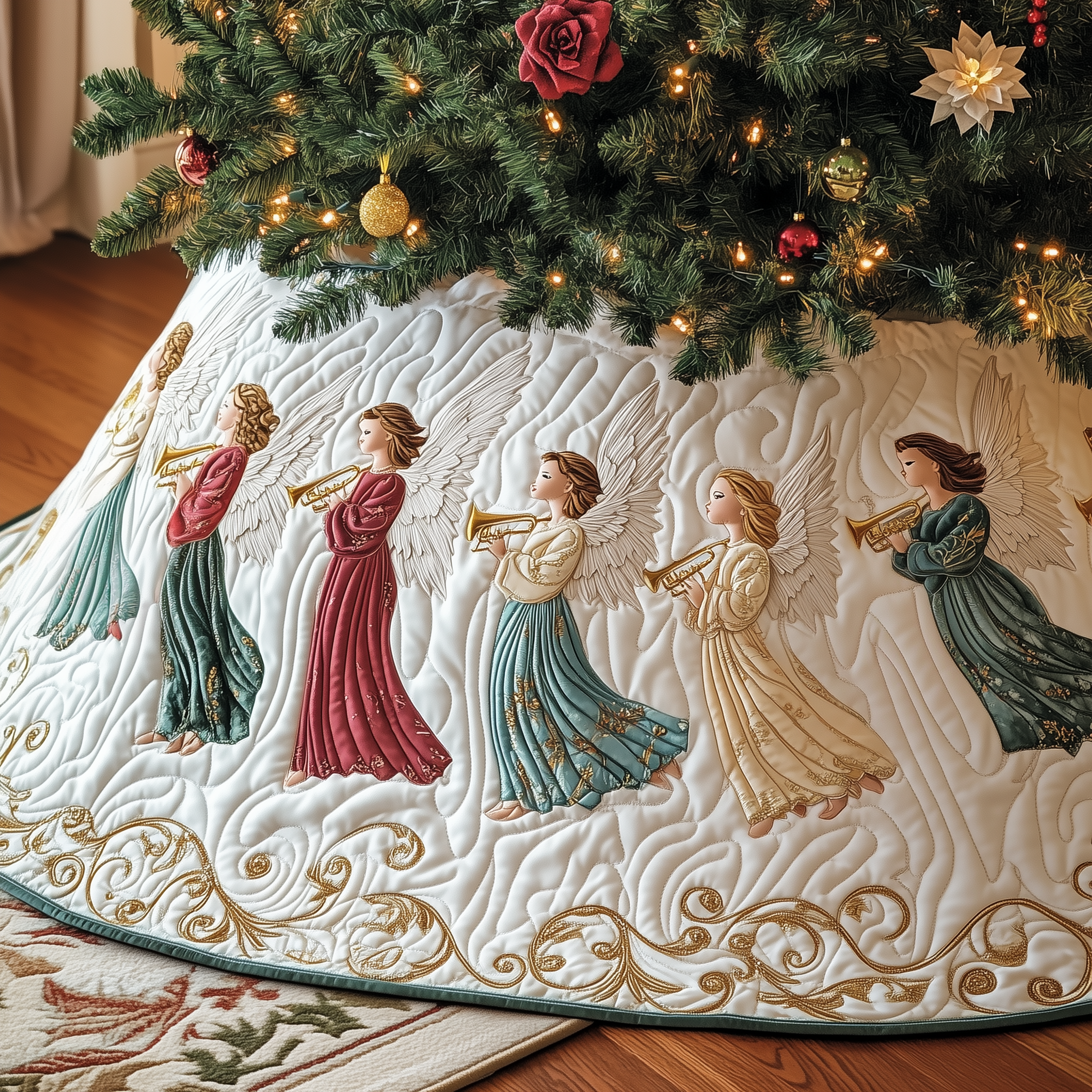 Christmas Angel Quilted Tree Skirt Thanksgiving Merch Gift