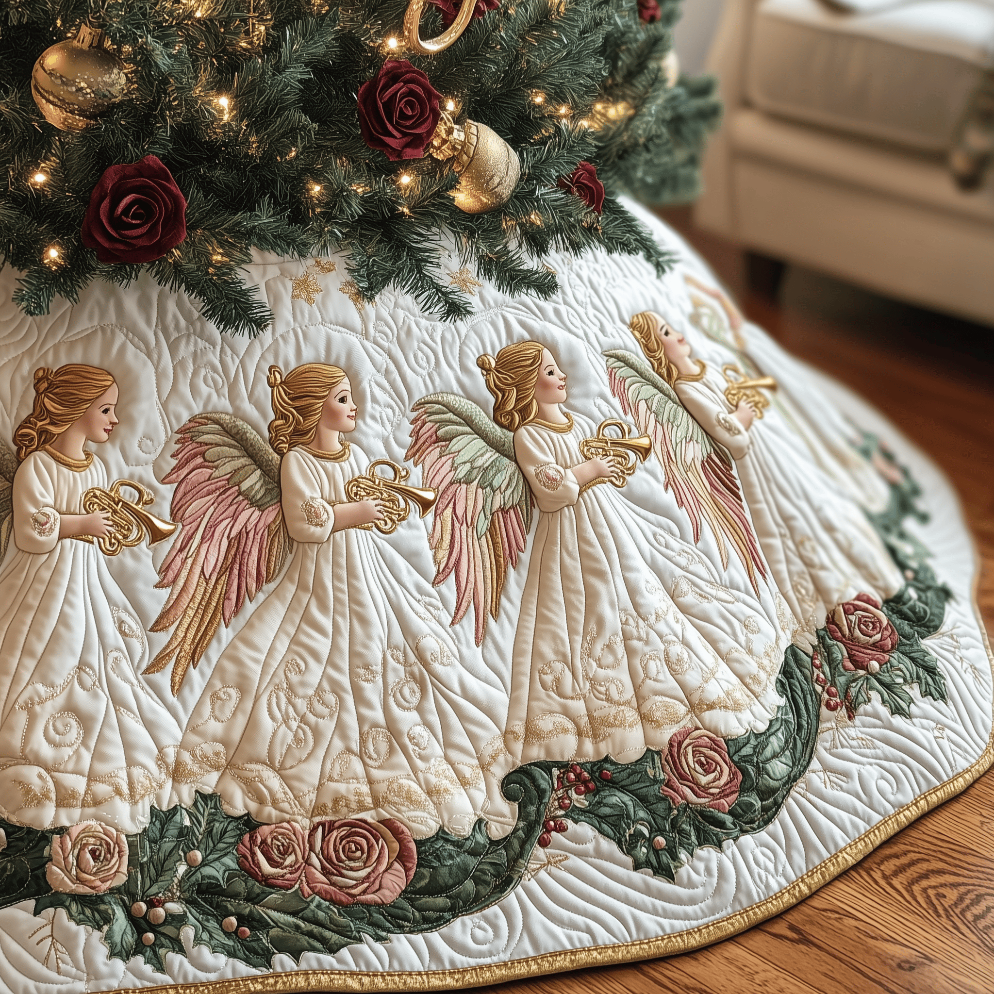 Christmas Angel Quilted Tree Skirt Velvet Tree Skirt Best Xmas Gift For Sister In Law 