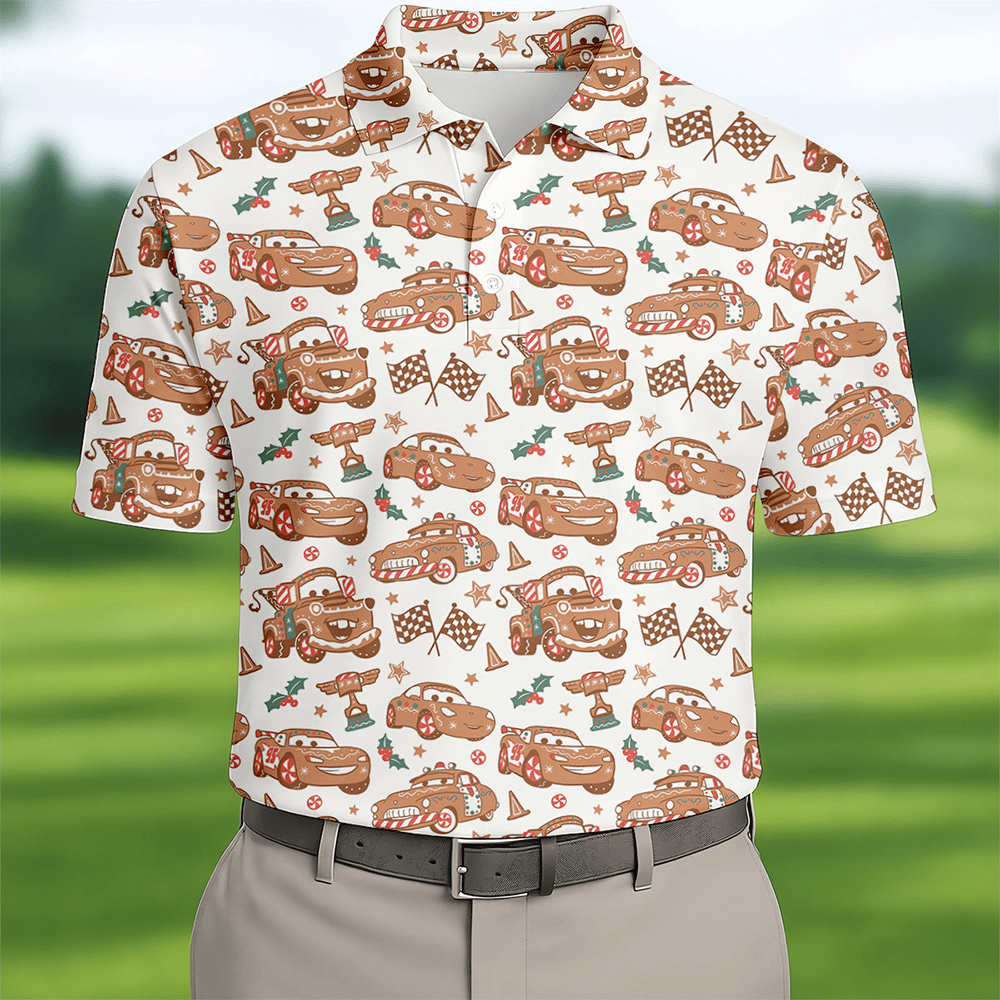 Christmas Animation Car Golf Polo Shirt Christmas Apparel Golf Clothes Fun Christmas Gifts