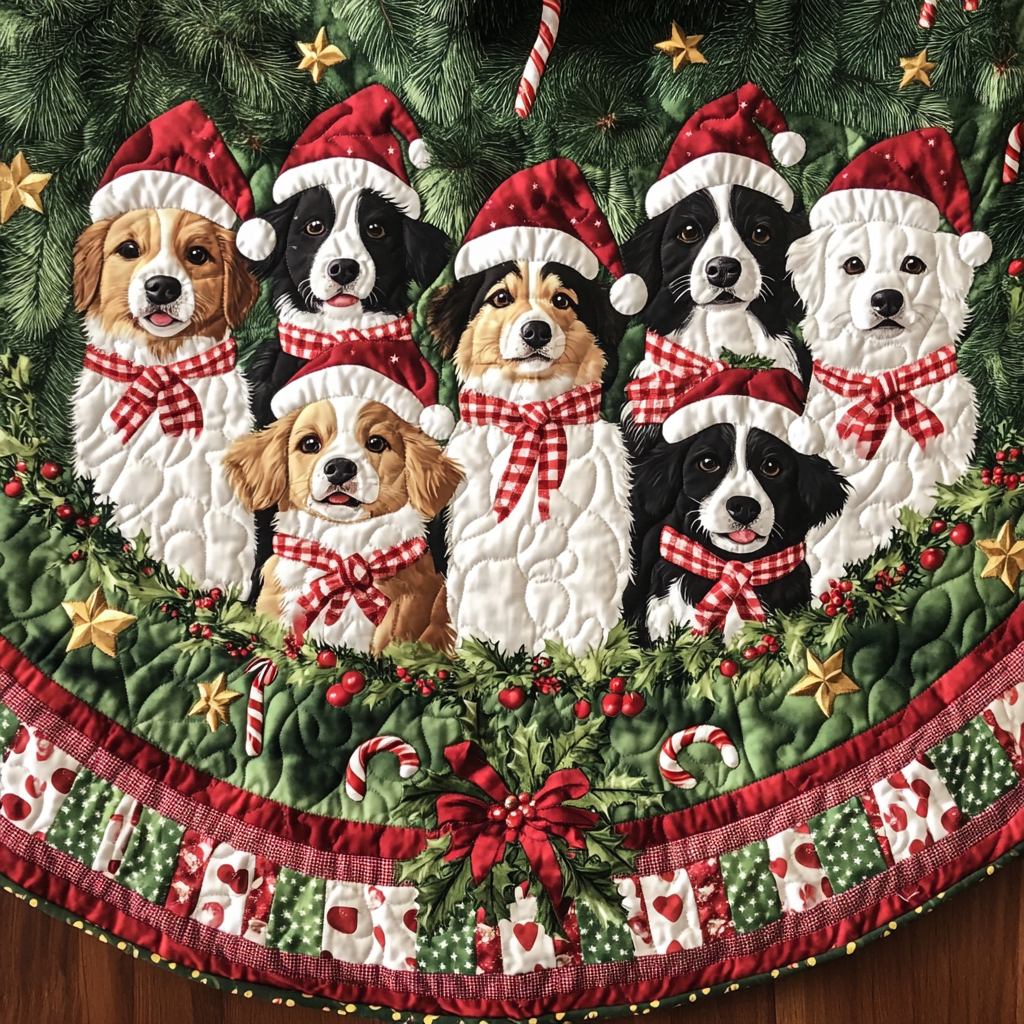 Christmas Australian Shepard Christmas Quilted Tree Skirt Seasonal Tree Area Decoration Xmas Under-Tree Decoration
