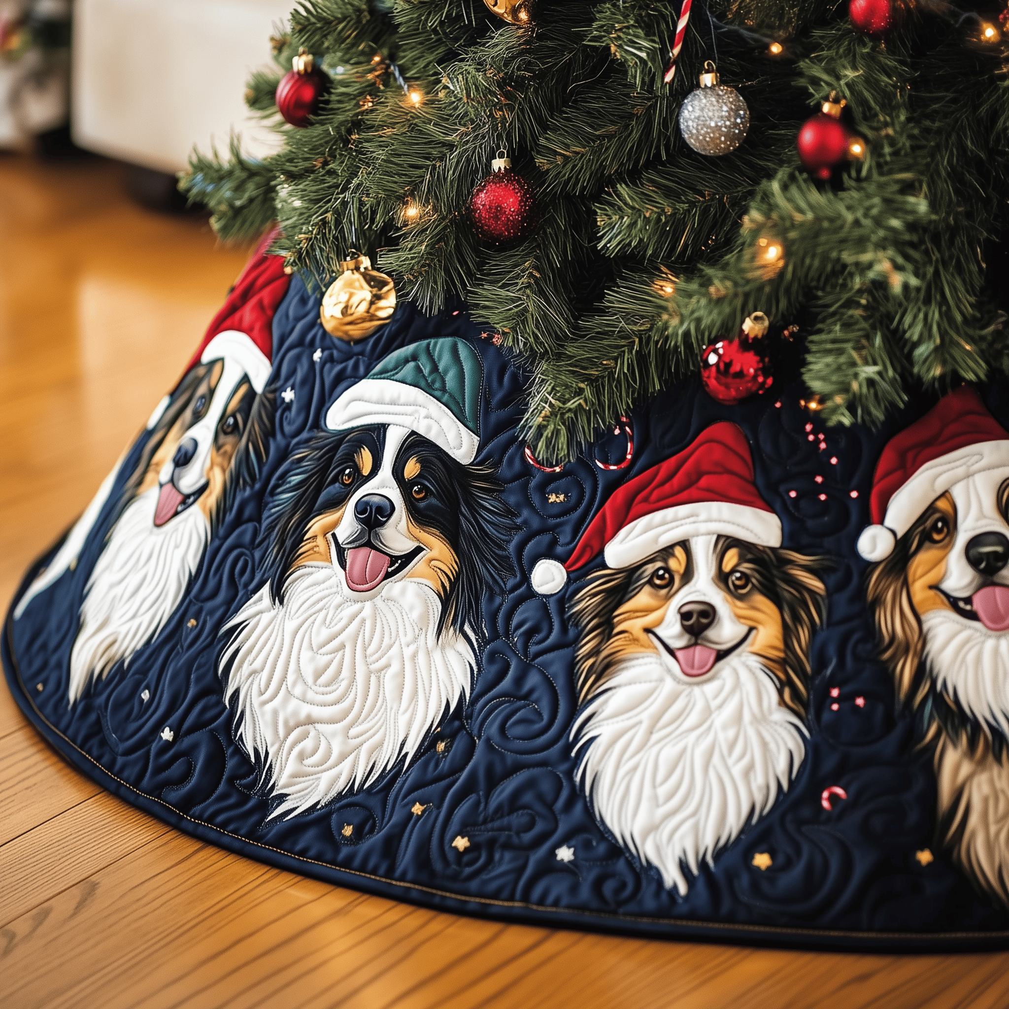 Christmas Australian Shepherd Quilted Tree Skirt Cute Xmas Tree Skirts Christmas Gifts For Adult Daughter
