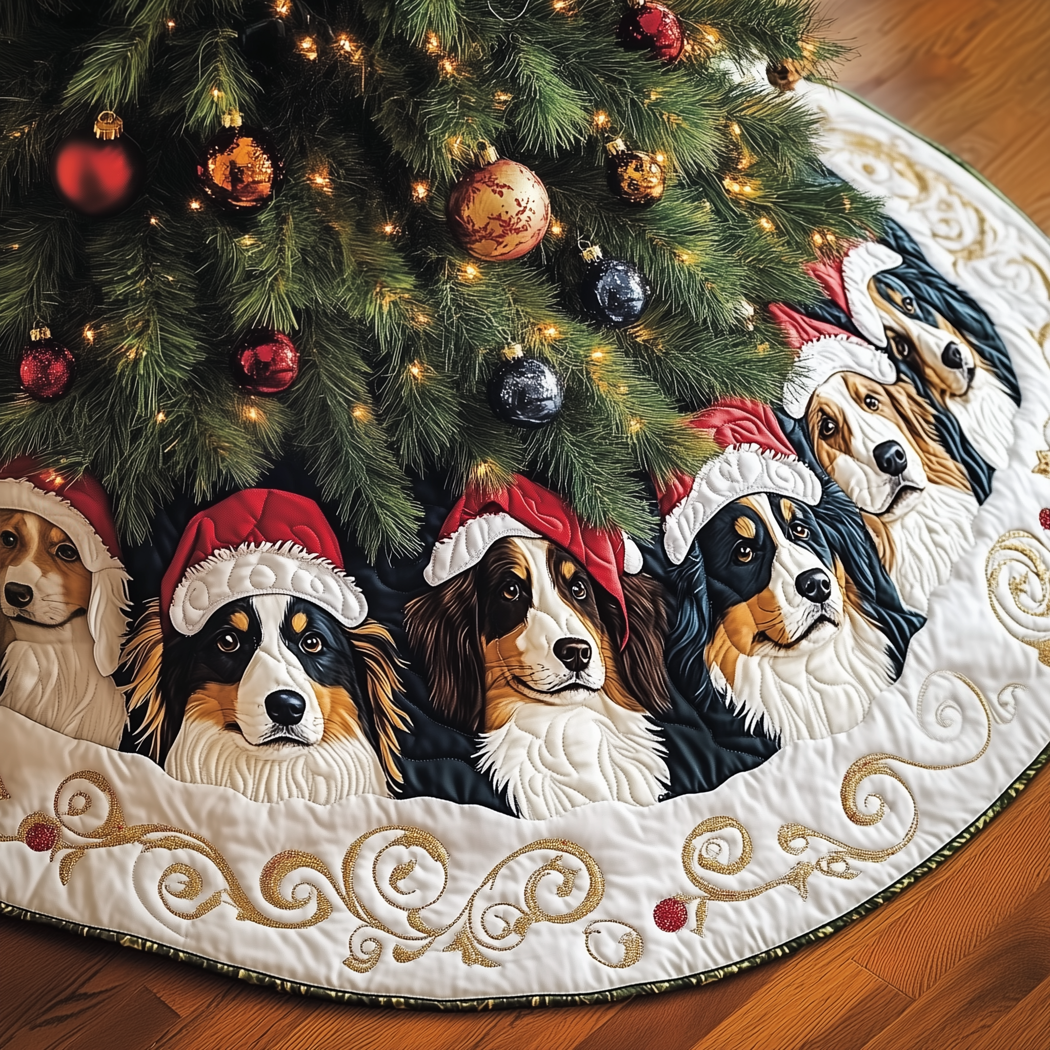 Christmas Australian Shepherd Quilted Tree Skirt Merch For Couples